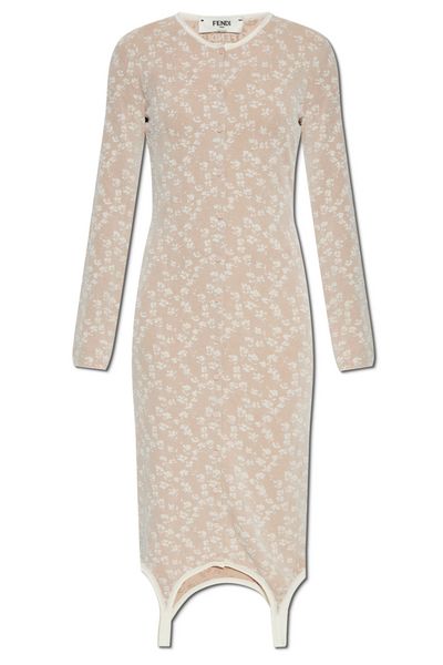 Fendi Floral Motif Cut-Out Asymmetric Hem Dress