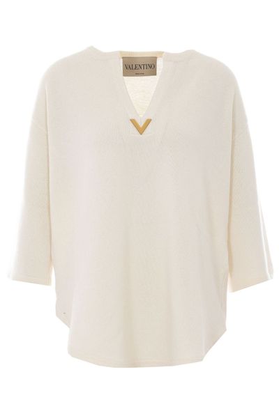 Valentino Logo Plaque V-Neck Knitted Blouse