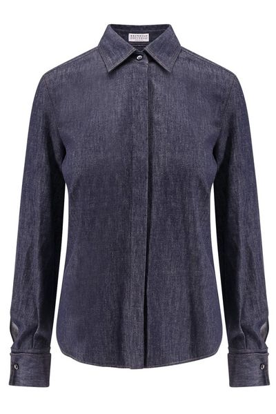 Brunello Cucinelli Embellished Long Sleeved Denim Shirt