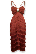 PatBO Tiered Fringe Midi Dress