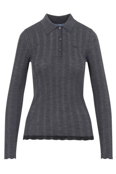 Prada Long-Sleeved Knitted Polo Top