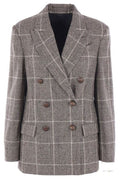 Brunello Cucinelli Checked Double-Breasted Long-Sleeved Blazer