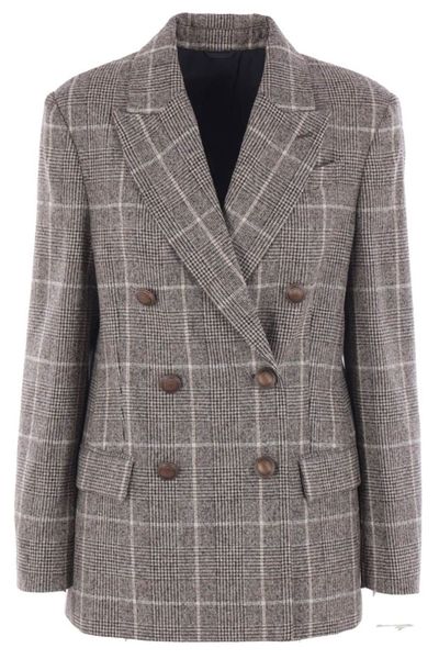 Brunello Cucinelli Checked Double-Breasted Long-Sleeved Blazer