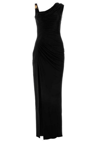 Versace Medusa Head Logo Plaque Side-Slit Maxi Dress