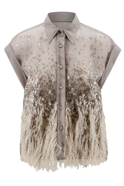 Brunello Cucinelli Sequin Fringe Sleeveless Top