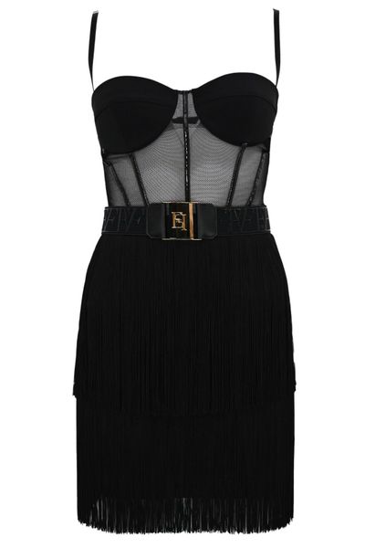 Elisabetta Franchi Fringes Tulle Mini Dress
