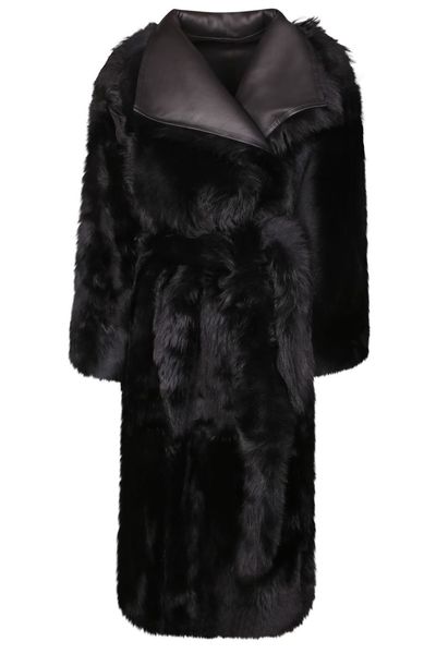 Yves Salomon Long Glossy Fur-Collar Coat