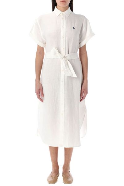 Polo Ralph Lauren Logo Embroidered Oxford Midi Shirt Dress