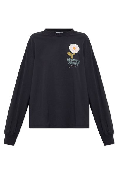 Ganni Floral Embroidered Long-Sleeved T-Shirt