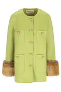 Valentino Buttoned Fur-Cuff Coat