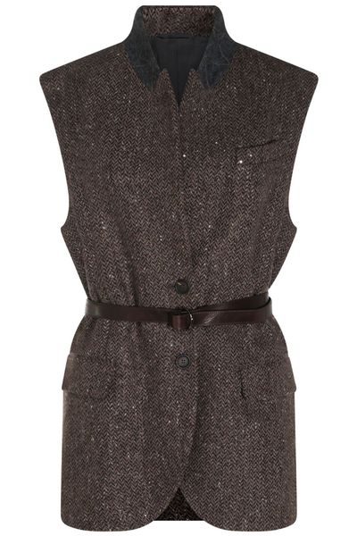 Brunello Cucinelli Chevron Belted Vest
