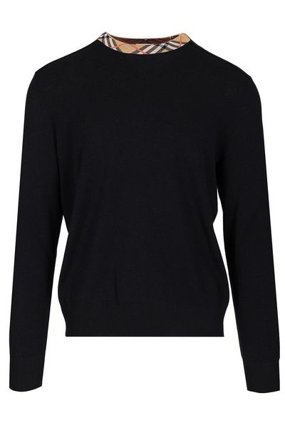 Burberry Checked-Trim Ribbed-Knit Jumper
