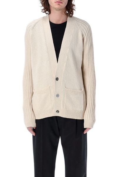 Balmain V-Neck Logo Intarsia Knit Cardigan
