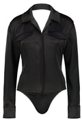 Courrèges Backless Satin Shirt Bodysuit