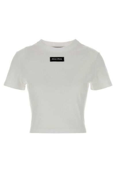 Miu Miu Logo Patch Cropped T-Shirt
