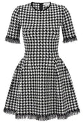 Alexander McQueen Houndstooth Frayed-Edge Mini Dress