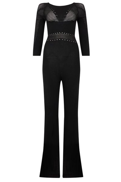 Alberta Ferretti Sheer Panel Flared Jumpsuit