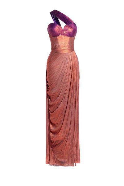 Maria Lucia Hohan Claudine Pleated Side Slit Gown