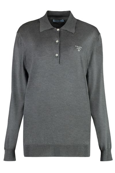 Prada Logo Embroidered Long-Sleeved Polo Shirt