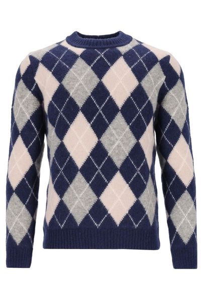 Eleventy Argyle Crew-Neck Knitted Sweater