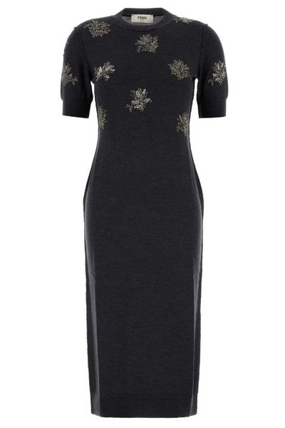 Fendi Knitted Sequined Flower Midi Dress