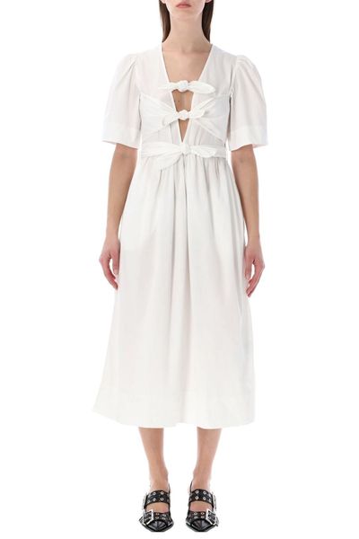 Ganni Tie-Front Cotton Midi Dress