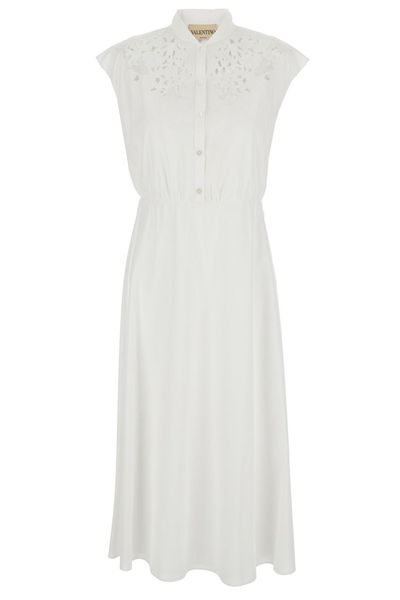 Valentino Embroidered Poplin Midi Dress