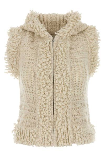 Fendi Chunky Cable Knit Hooded Gilet