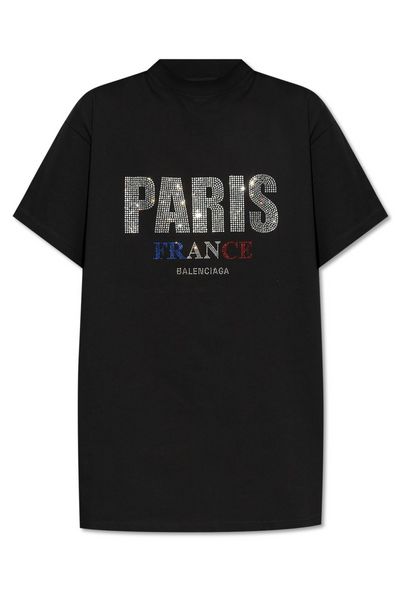 Balenciaga Logo Embellished Mockneck T-Shirt