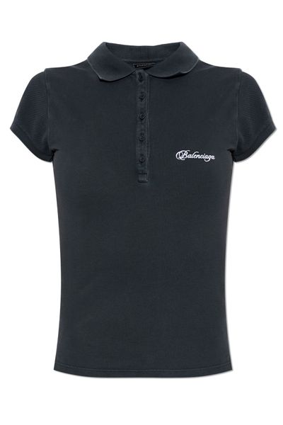 Balenciaga Logo Embroidered Cropped Polo Shirt