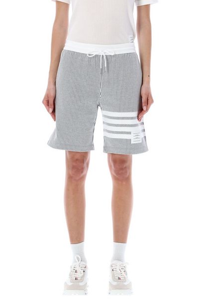 Thom Browne 4-Bar Striped Seersucker Drawstring Shorts