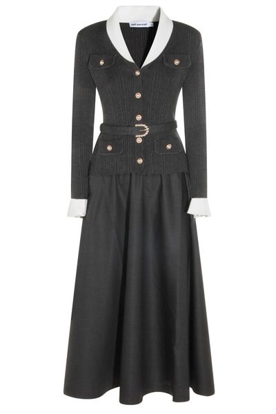 Self-Portrait Knit Twill Midi Dress