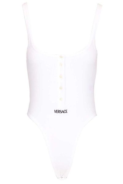 Versace Logo-Embroidered Ribbed Bodysuit