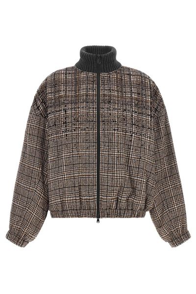 Brunello Cucinelli Sequin Check Bomber Jacket
