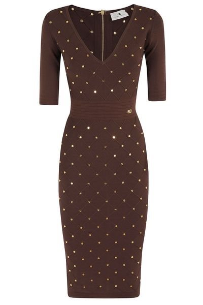 Elisabetta Franchi Embellished V-Neck Knitted Dress
