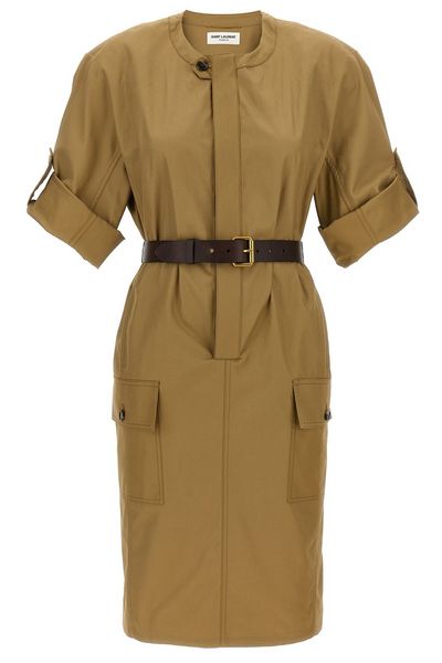 Saint Laurent Belted Short-Sleeved Midi Dress