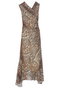 Ganni Leopard Ruched V-Neck Dress