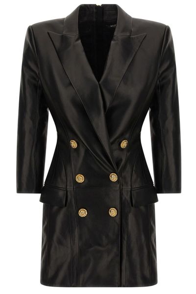 Balmain Double Breasted Leather Blazer Dress