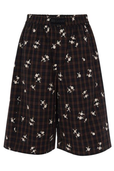 Ganni Printed Check Shorts