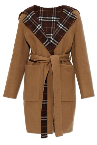 Burberry Checked Hooded Belted Reversible Coat