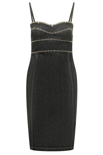 Versace Embellished Denim Fitted Midi Dress