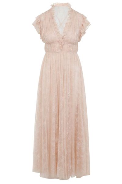 Alberta Ferretti Pleated Laced Evening Dress