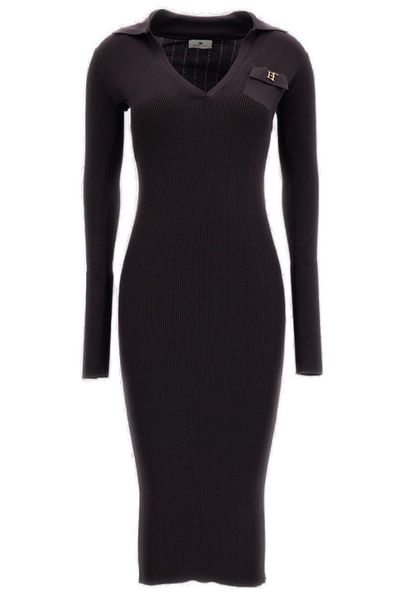 Elisabetta Franchi V-Neck Ribbed Midi Dress