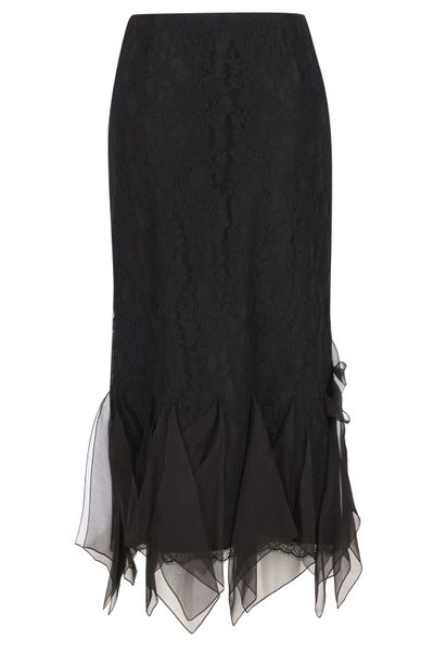 Valentino Lace Ruffled Hem Midi Skirt