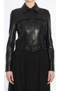 Saint Laurent Button-Up Belted Cropped Jacket