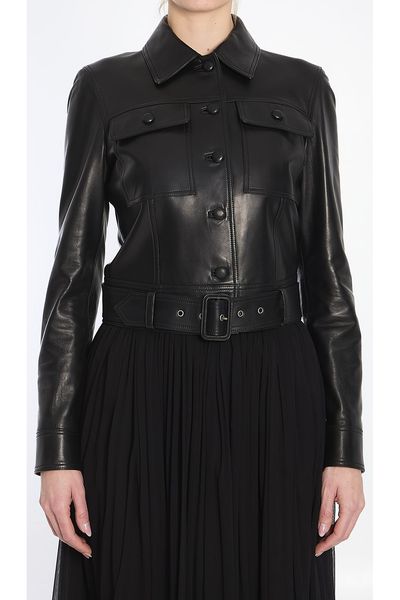 Saint Laurent Button-Up Belted Cropped Jacket