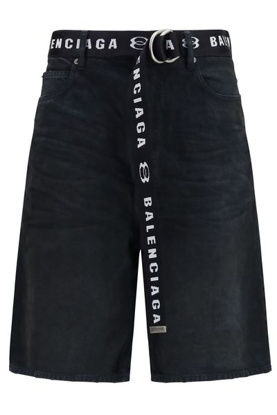 Balenciaga Logo Belted Denim Shorts