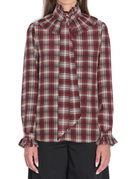 Saint Laurent Checkered Ruffle Detailed Shirt