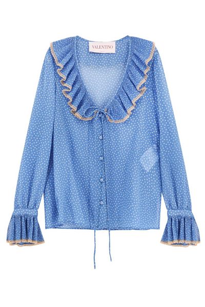 Valentino Polka-Dot Printed Ruffled Blouse