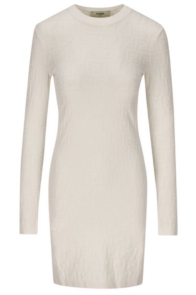 Fendi All-Over FF Embossed Crewneck Mini Dress